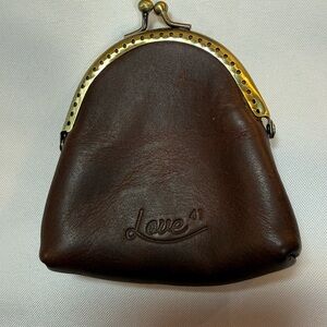 Love 41 Dark Coffee Brown Leather Kisslock Coin Pouch